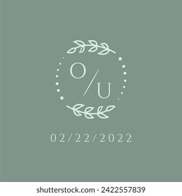 OU initial modern monogram wedding with creative circle line