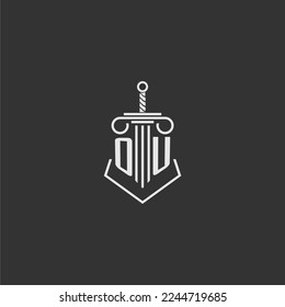 OU initial monogram law firm with sword and pillar logo design