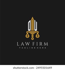 OU initial monogram for lawfirm logo with sword and scale