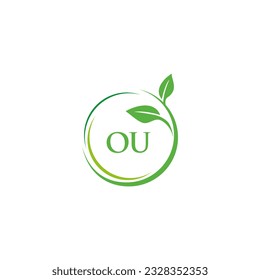 OU initial monogram letter for nature logo with leaf image design