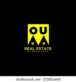 OU initial monogram logo real estate in square style design