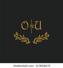 OU initial monogram wedding with creative leaf line