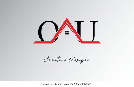 OU Letter House Logo – Creative Real Estate Monogram with Roof Icon and Home Shape for Property, Architecture and Modern Branding
