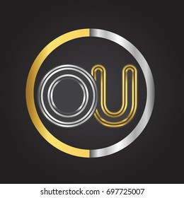 OU Letter logo in a circle. gold and silver colored. Vector design template elements for your business or company identity.