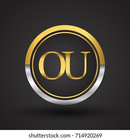 OU Letter logo in a circle, gold and silver colored. Vector design template elements for your business or company identity.