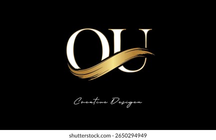 Logotipo do monograma da carta do OU - Marca elegante da carta do traço da escova de ouro para a marca de luxo, moda, Boutique Premium Identity Design
