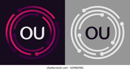 OU letters business logo icon design template elements in abstract background logo, design identity in circle, alphabet letter