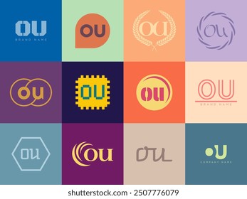 OU logo company template. Letter o and u logotype. Set different classic serif lettering and modern bold text with design elements. Initial font typography. Collection trendy business identity.