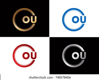 OU Logo. Letter Design Vector with Red and Black Gold Silver Colors
