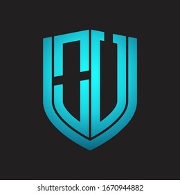 OU Logo monogram with emblem shield design isolated with blue colors on black background