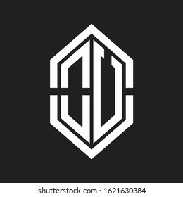 OU Logo monogram with hexagon shape and outline slice style with black and white