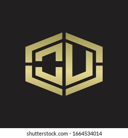 OU Logo monogram with hexagon shape and piece line rounded design tamplate on gold colors