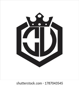 OU Logo monogram rounded by hexagon shape with crown design template on white background