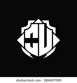 OU logo monogram with shield line and 3 arrows shape design template on black background