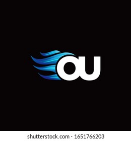 OU monogram logo with blue fire style design template