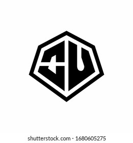 OU monogram logo with hexagon shape and line rounded style design template isolated on white background