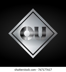 OU Monogram, Silver Logo, Metal Logo, Luxury, Elegant, Abstract, square