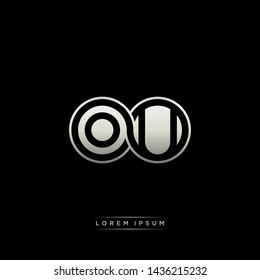 OU O U initial letter linked circle capital monogram logo modern template silver color edition