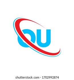 OU O U letter logo design. Initial letter OU linked circle upercase monogram logo red and blue. OU logo, O U design