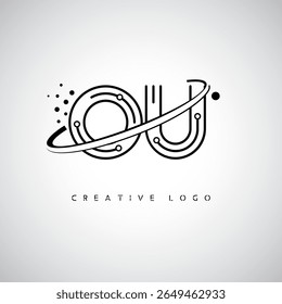 Logotipo de Monograma de Órbita UO - Marca de Letra Mínima Futurista com Linha de Arte Circular, Pontos Inspirados na Tecnologia e Conceito de Movimento Espacial para Identidade de Marca Moderna