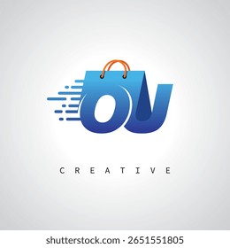 Monograma de compras da OU - Logotipo de comércio eletrônico de entrega rápida com ícone de saco e marca digital para loja online, varejo e identidade logística
