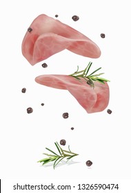 OU vector illustration of a slice of ham with black pepper and rosemary