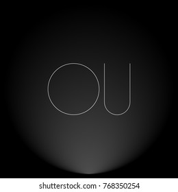 OU White thin minimalist LOGO Design with Highlight on Black Background.