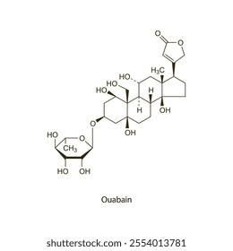 Ouabain flat skeletal molecular structure Digitalis Glycoside drug used in heart failure treatment. Vector illustration scientific diagram.