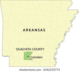 Ouachita County e cidade de Camden localização no mapa do estado de Arkansas