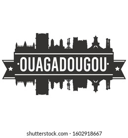 Ouagadougou Burkina Faso Skyline. Banner Vector Design Silhouette Art. Cityscape Travel Monuments.