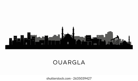 Ouargla Algeria Skyline with Silhouette, and Cityscape.