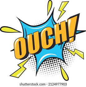 Ouch comic shouting balloon. Emotional reaction in pop art style isolated on white background