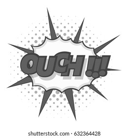 Ouch, comic text icon in monochrome style isolated on white background vector illustration