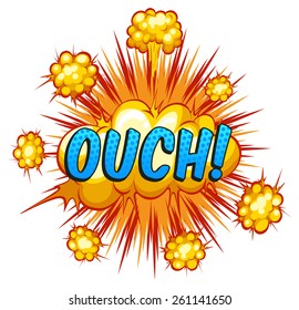 Ouch expression with cloud explosion background