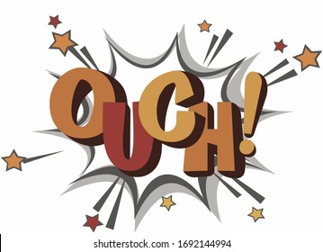 OUCH! Hand Drawn Lettering Illustration. Pop Art Vector Font