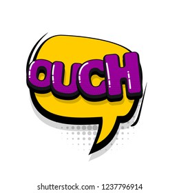 Ouch oops comic text collection sound effects pop art style. Set vector speech bubble with word and short phrase cartoon expression illustration. Comics book colored background template.