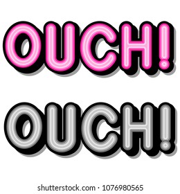 Ouch - retro lettering with shadows on a white background. Vector bright illustration in vintage pop art style. 