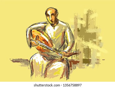 Oud Musician Illustrated Art