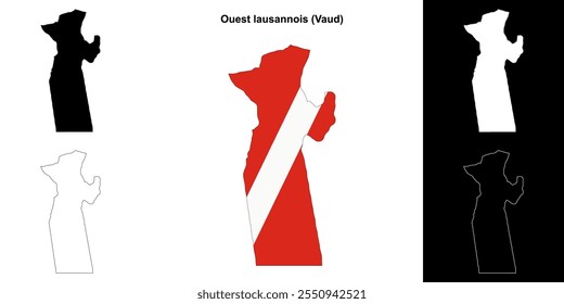 Ouest lausannois blank outline map set