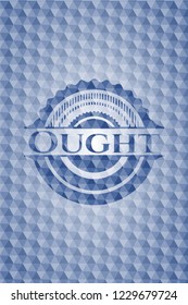 Ought blue badge with geometric pattern background.