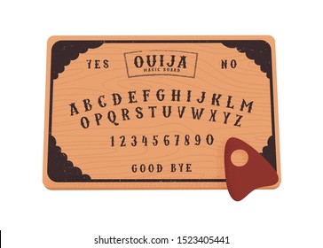 Ouija board. Communicating with ghosts. Spiritual board. Top view. Isolated vector illustration