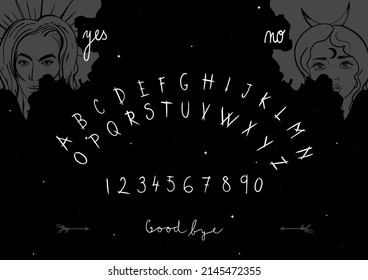 ouija board hand drawn original design print ready template