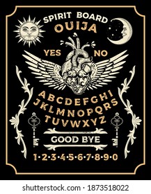 Ouija Board With Lock Heart. Occultism Set. Vector Illustration.