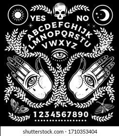 Ouija Board. Occultism Set. Vector Illustration.