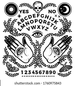 Ouija Board. Occultism Set. Vector Illustration.