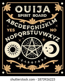 Ouija Board With Pentagram. Occultism Set. Vector Illustration.