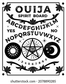 Ouija Board With Pentagram. Occultism Set. Vector Illustration.