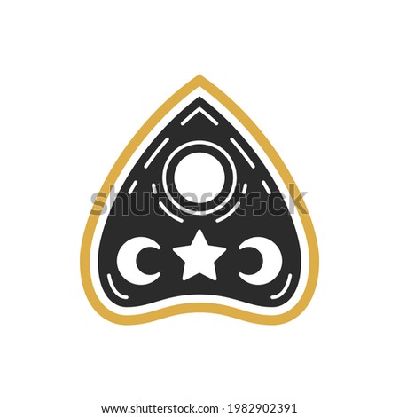 Ouija board pointer withcraft silhouette linear vector illustration. Occult magic halloween mystic arrow symbol. Good for esoteric practices and rituals club logo emblem or poster decoration.