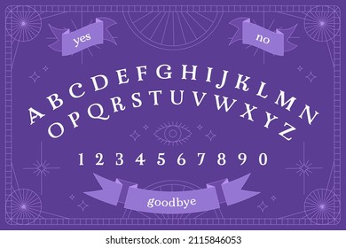 Plantilla de tablero de Ouija sobre fondo morado