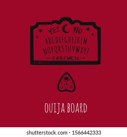 Ouija board vector hand drawn illustration. Esoteric and spiritual object, magic and witchcraft element